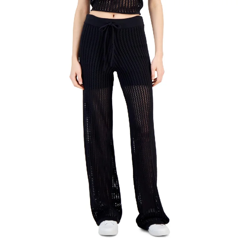 Womens Crochet Knit Straight Leg Pants Soft Stretch Leggings