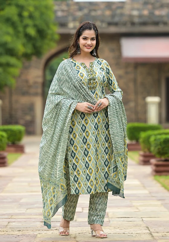 NOZ2TOZ Women Green Printed Viscose Rayon Kurta, Pant And Dupatta Set Sleek Black Pants NOZ2TOZ Women Green Printed Viscose Rayon Kurta, Pant And Dupatta Set Sleek Black Pants