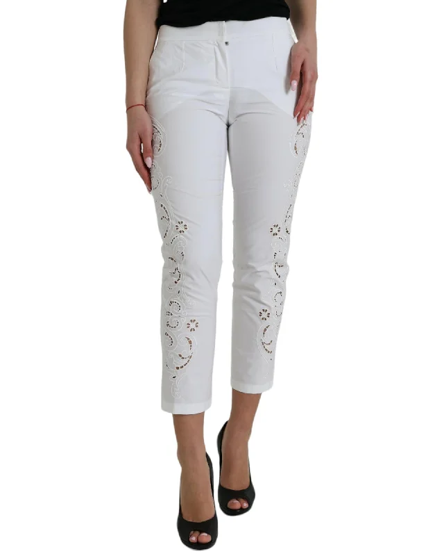 Dolce & Gabbana  Women's Lace-Up Cotton Pants White Casual Drawstring Pants