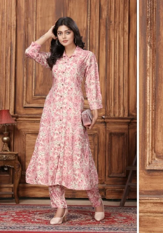 NOZ2TOZ Women Party Wear Flower Printed Co-Ord Set With Pant - Pink Comfy Cargo Trousers NOZ2TOZ Women Party Wear Flower Printed Co-Ord Set With Pant - Pink Comfy Cargo Trousers