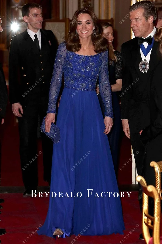 Kate Middleton Royal Blue Sparkly Gala Dinner Dress 2020 Tunics Stylish elegant