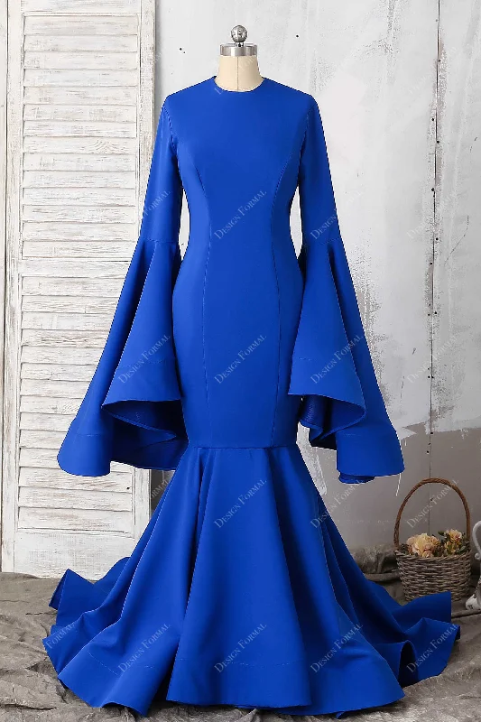 Unique Inspired Bell Sleeve Royal Blue Trumpet Dress Tunics Lace romantic