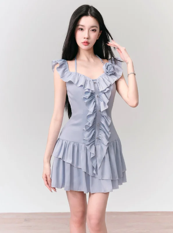 Lavender Dream Ruffled Off-Shoulder Mini Dress Stylish Sweetheart Neck Mini Dress