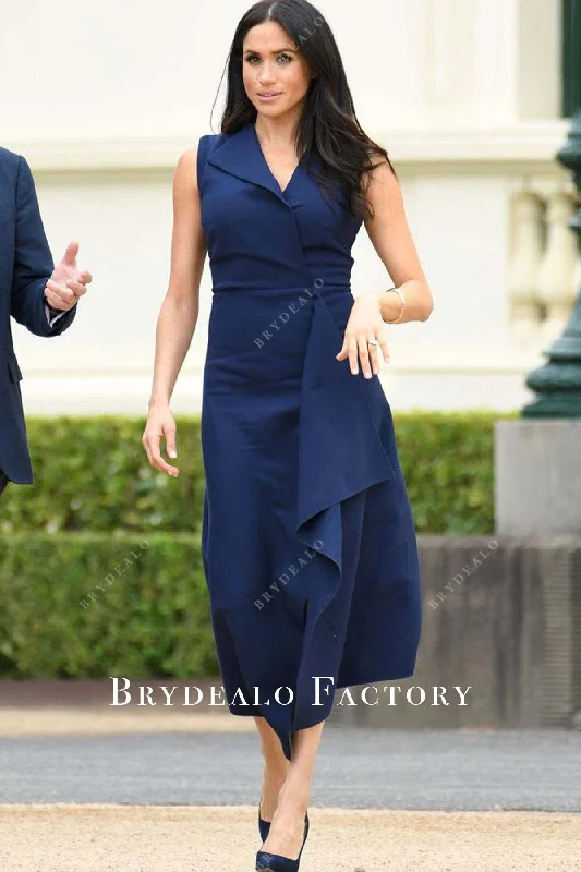 Meghan Markle Navy Blue Dress Royal Tour Australia 2018 Tunics Luxurious premium