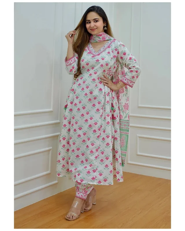 NOZ2TOZ Women White Floral Print Viscose Rayon Kurta And Pant Set Formal Wide-Leg Pants NOZ2TOZ Women White Floral Print Viscose Rayon Kurta And Pant Set Formal Wide-Leg Pants