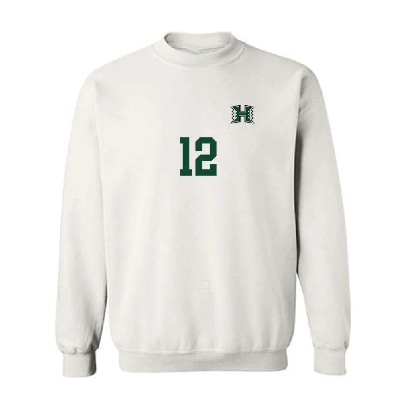 Hawaii - NCAA Women's Soccer : Krista Peterson - White Replica Shersey Sweatshirt Hoodie with Hem Elastic Stretchable Comfortable Hawaii - NCAA Women's Soccer : Krista Peterson - White Replica Shersey Sweatshirt Hoodie with Hem Elastic Stretchable Comfortable