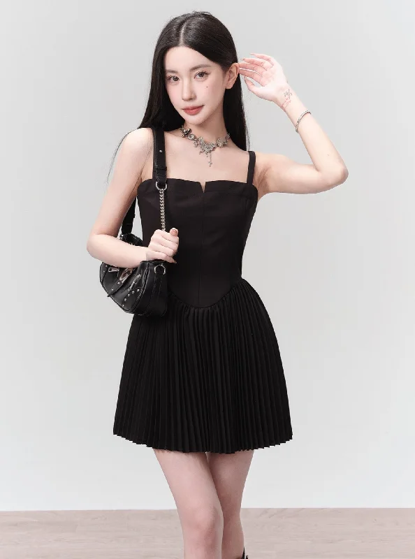 Black Pleated Mini Dress with Structured Bodice Cozy Wraparound Mini Dress