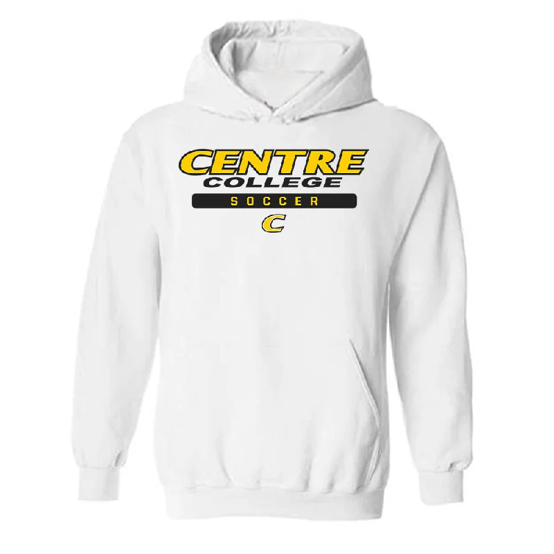 Centre College - NCAA Women's Soccer : Meg Ralston - White Classic Shersey Hooded Sweatshirt Hoodie with Hem Frayed Vintage Worn Centre College - NCAA Women's Soccer : Meg Ralston - White Classic Shersey Hooded Sweatshirt Hoodie with Hem Frayed Vintage Worn