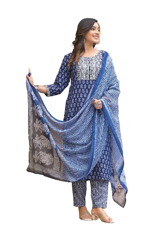NOZ2TOZ Women Dark Blue Floral Print, Embroidered Viscose Rayon Kurta, Pant And Dupatta Set Modern Skinny Pants NOZ2TOZ Women Dark Blue Floral Print, Embroidered Viscose Rayon Kurta, Pant And Dupatta Set Modern Skinny Pants