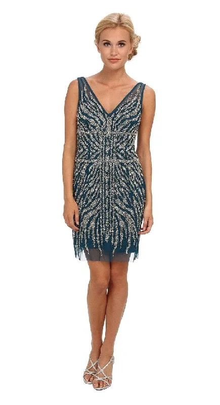 Adrianna Papell - 41886540SC Sequined V-neck Sheath Dress Tunics Lace romantic