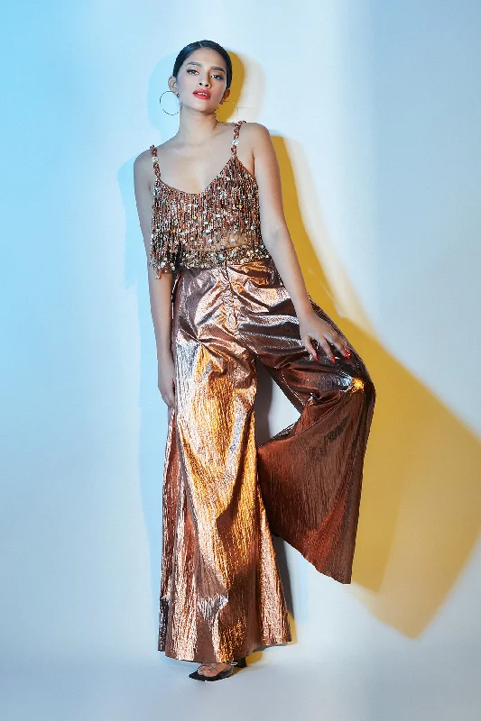 Bronze Baggy Pants Formal Linen Trousers