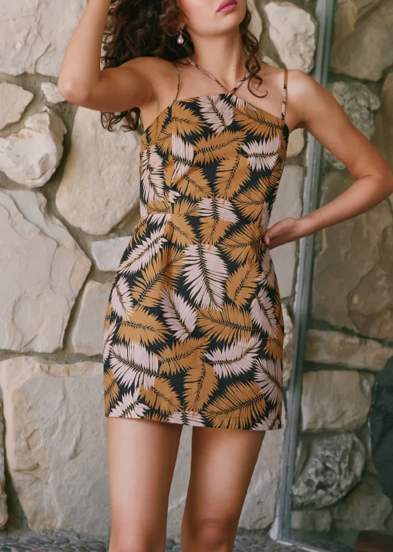 Nightfall Palm Mini Dress Cozy Cowl Neck Mini Dress