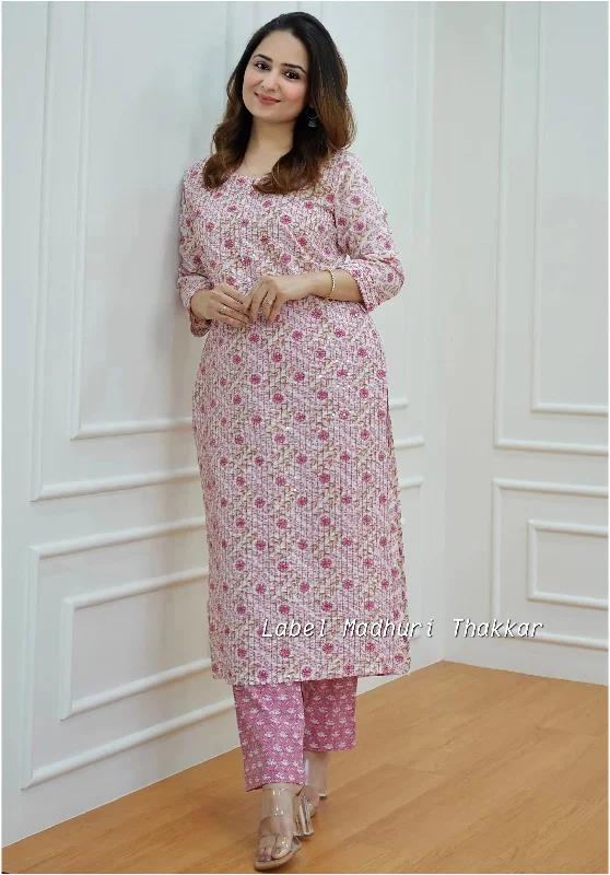 NOZ2TOZ Women Party Wear Printed Rayon Kurta With Pant Set - Pink Wide-Legged Palazzos NOZ2TOZ Women Party Wear Printed Rayon Kurta With Pant Set - Pink Wide-Legged Palazzos