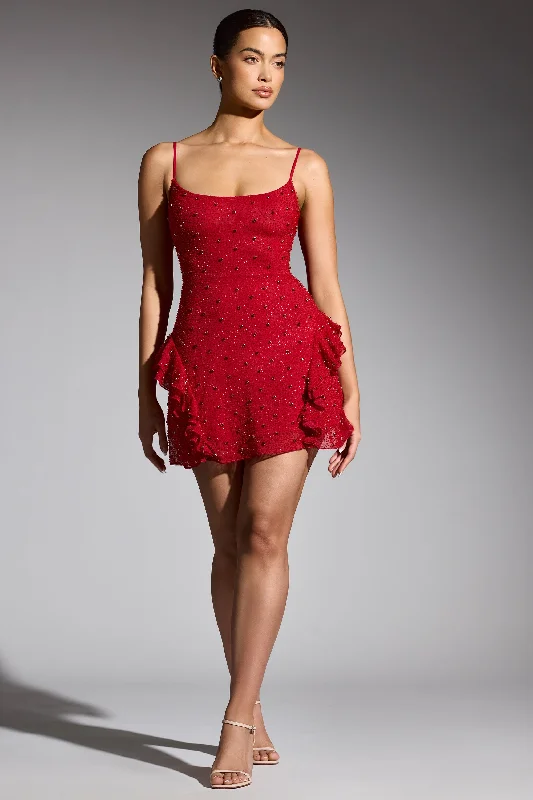 Embellished Frill Mini Dress in Red Classic Black Mini Dress