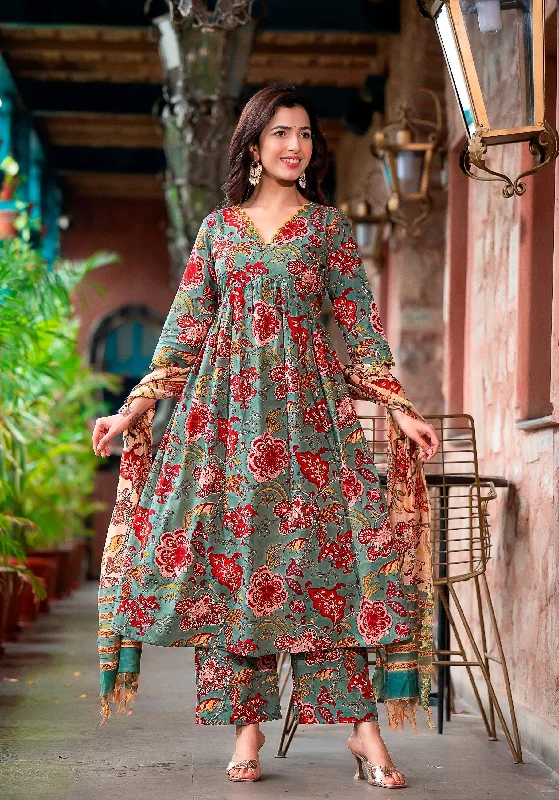 NOZ2TOZ Women Grey And red Printed Viscose Rayon Kurta, Pant And Dupatta Set Chic Faux Leather Pants NOZ2TOZ Women Grey And red Printed Viscose Rayon Kurta, Pant And Dupatta Set Chic Faux Leather Pants