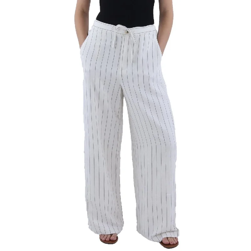 Womens Pinstripe Tie Waist Dress Pants Elegant High-Waist Pants