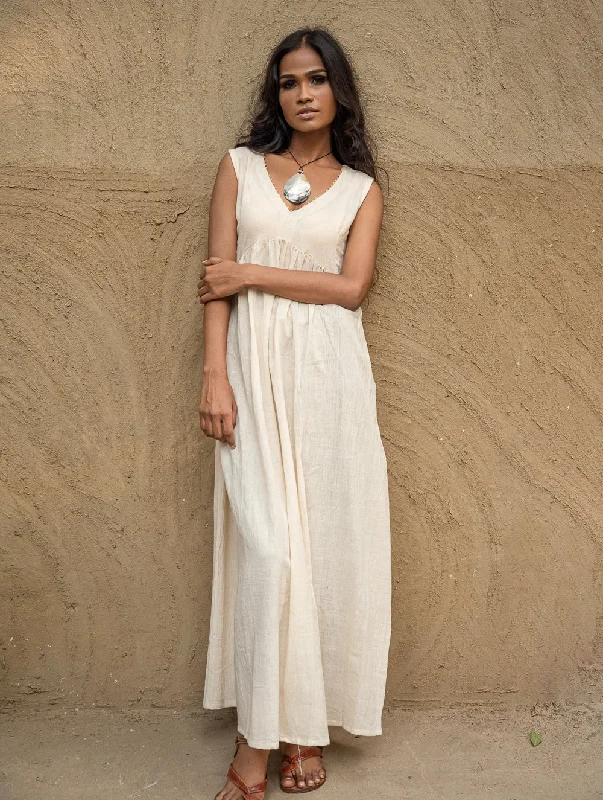 Handwoven Elegance. Organic Kala Cotton Long Dress - Pure Cream Tunics Plaid country Handwoven Elegance. Organic Kala Cotton Long Dress - Pure Cream Tunics Plaid country
