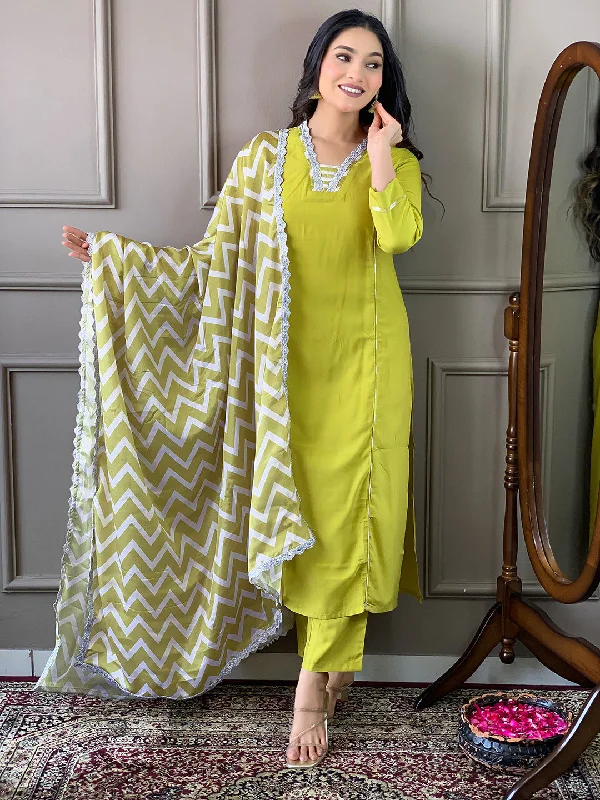 NOZ2TOZ Women Party Wear Embroidery Worked Kurta With Pant And Dupatta Set - Lemon Yellow Stylish Casual Pants NOZ2TOZ Women Party Wear Embroidery Worked Kurta With Pant And Dupatta Set - Lemon Yellow Stylish Casual Pants