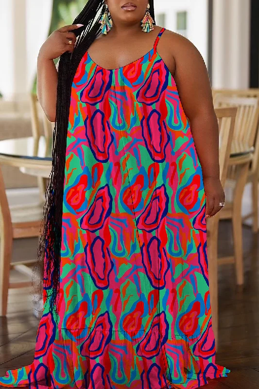 Plus Size Casual Print Backless Long Dresses Tunics Custom made