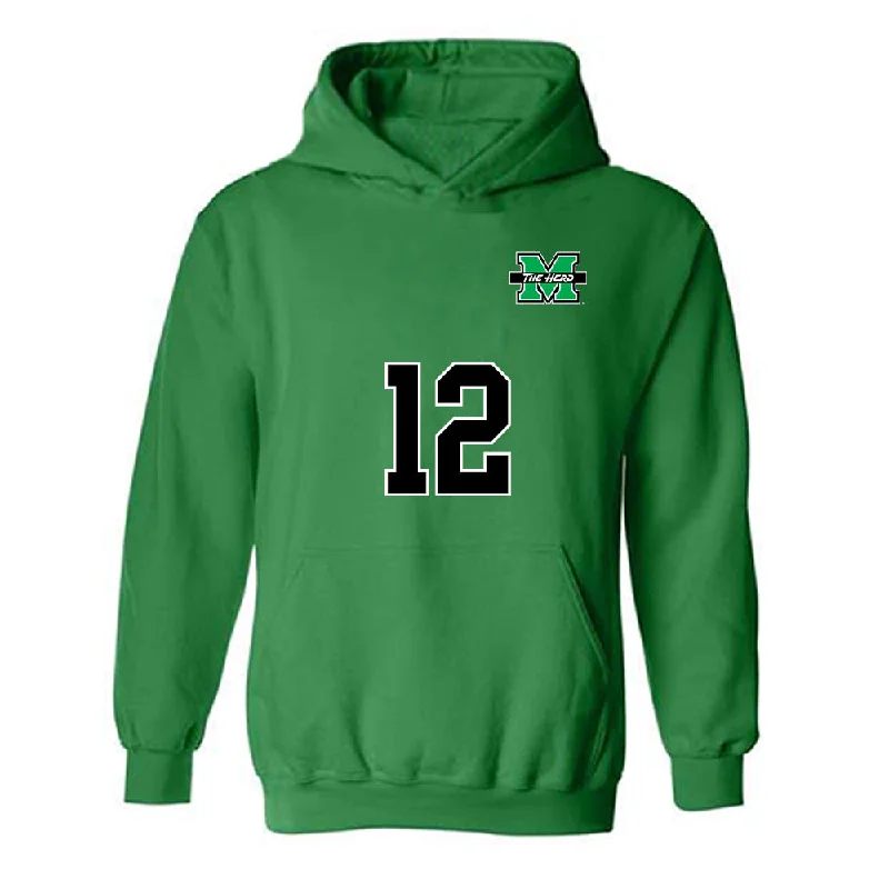 Marshall - NCAA Women's Soccer : Kellyn Fausel - Green Replica Shersey Hooded Sweatshirt Hoodie with Embroidery Detailed Premium Marshall - NCAA Women's Soccer : Kellyn Fausel - Green Replica Shersey Hooded Sweatshirt Hoodie with Embroidery Detailed Premium