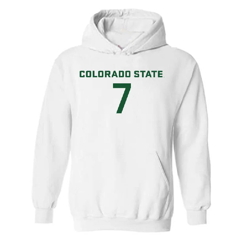 Colorado State - NCAA Women's Soccer : Ali Yoshida - White Replica Shersey Hooded Sweatshirt Hoodie with Illustration Artistic Creative Colorado State - NCAA Women's Soccer : Ali Yoshida - White Replica Shersey Hooded Sweatshirt Hoodie with Illustration Artistic Creative