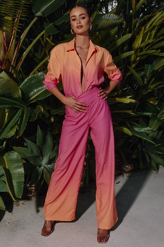 SUELA PANT - PINK/ORANGE Trendy High-Waist Trousers