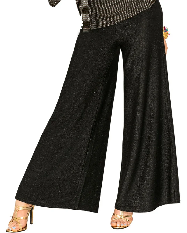 Funky Black Sparkle 70s Plus Size Womens Palazzo Pants Elegant Silk Pants