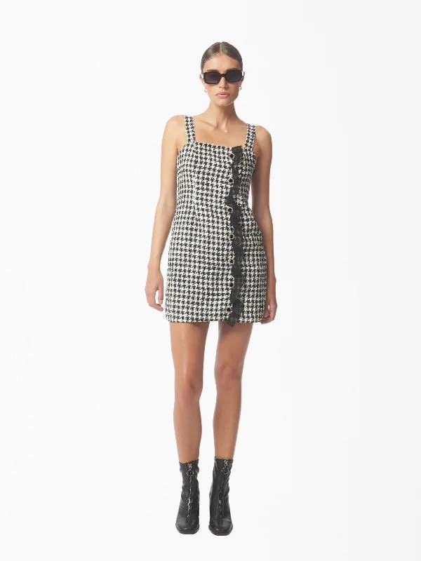 Sequined Houndstooth Bouclé-Knit Mini Dress In Black And White Comfortable Shift Mini Dress