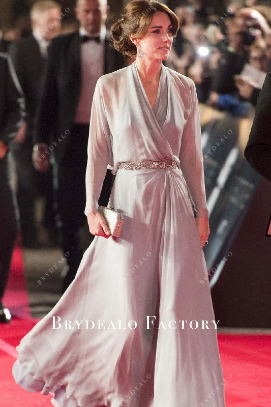 Kate Middleton Dusty Blue Chiffon Dress Spectre World Premiere Casual Short Summer