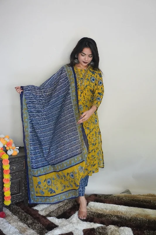 NOZ2TOZ Women Party Wear Printed Rayon Kurta With Pant And Dupatta Set - Mustard Comfy Athletic Pants NOZ2TOZ Women Party Wear Printed Rayon Kurta With Pant And Dupatta Set - Mustard Comfy Athletic Pants