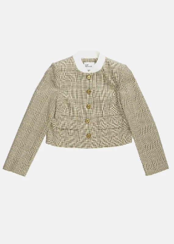 Brown Check Wool Jacket Fitted Jacket Loose Jacket Oversized Jacket