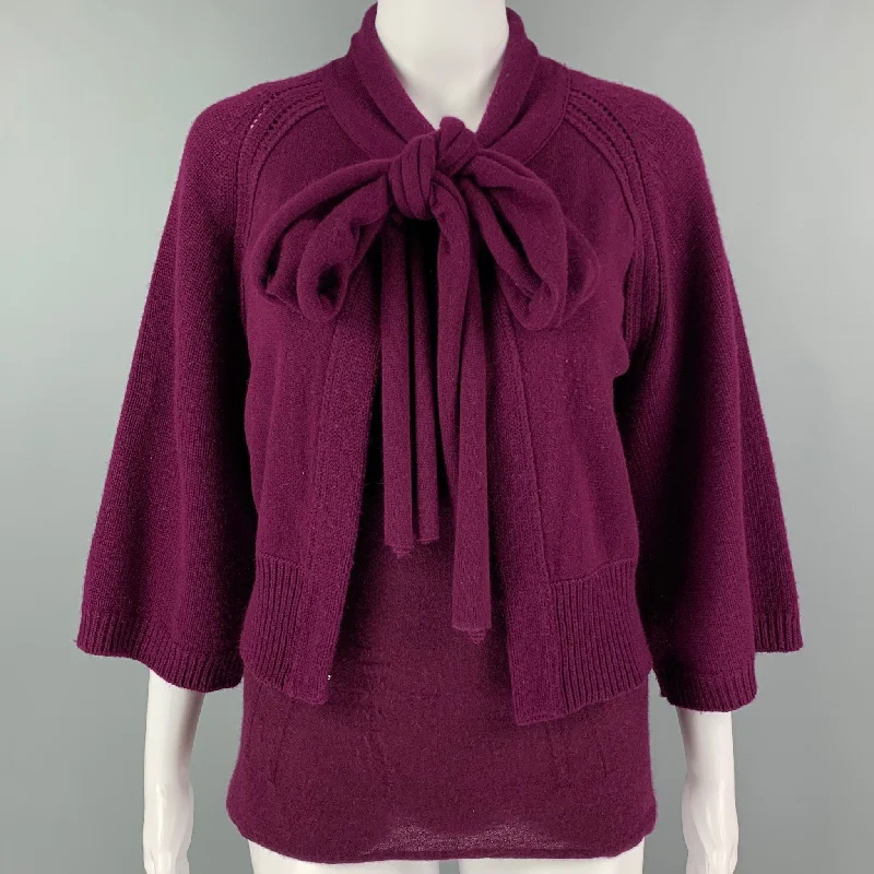 LANVIN Size M Purple Cashmere 3/4 Sleeves Cardigan Set Handmade Hand-knitted Hand-woven LANVIN Size M Purple Cashmere 3/4 Sleeves Cardigan Set Handmade Hand-knitted Hand-woven