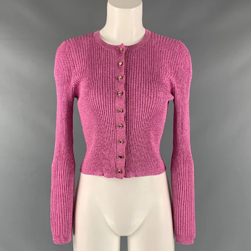 LOVE SHACK FANCY Size M Pink Viscose Blend Shiny Cardigan Sequined Glittery Shiny