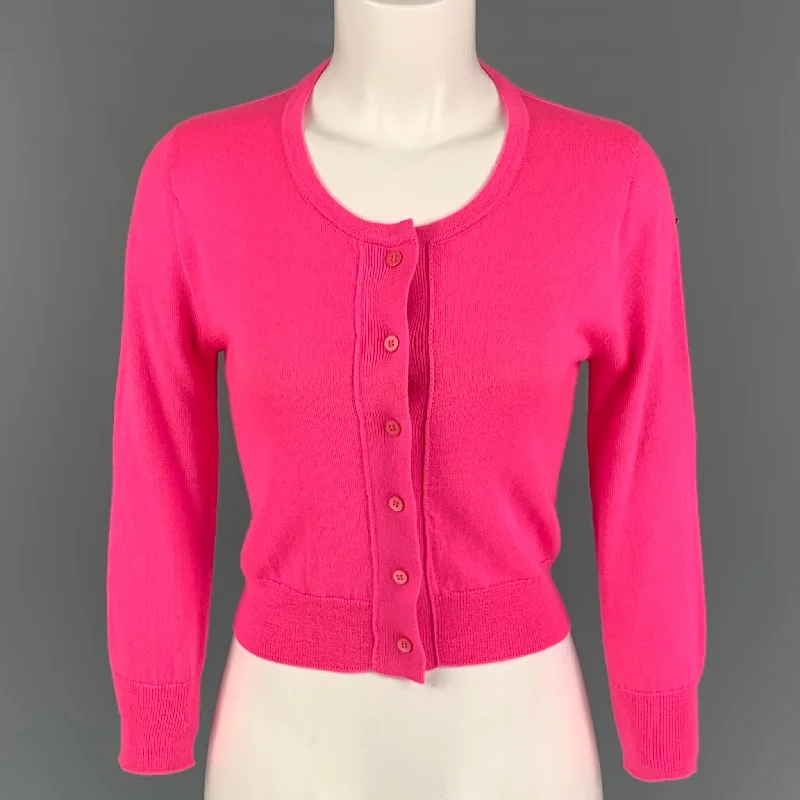 OSCAR DE LA RENTA Size XS Pink Cashmere Silk Cropped Cardigan Stretchy Elastic Breathable