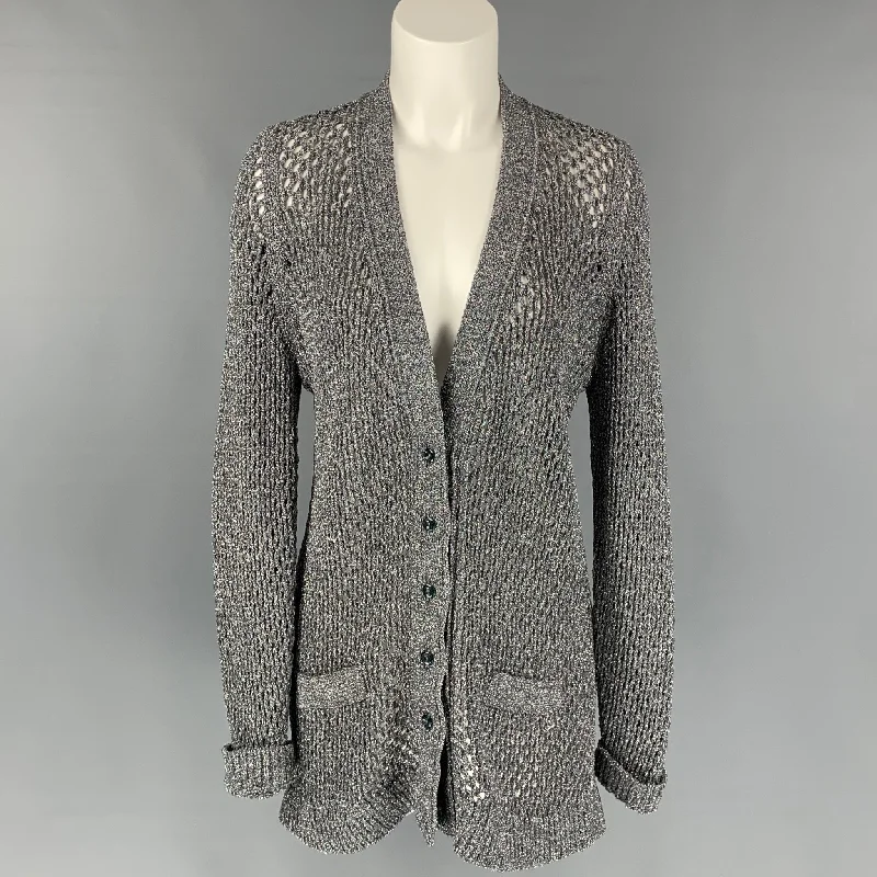 MARC JACOBS 2018 Size M Silver Nylon Metallic Knitted Cardigan Stylish Fashionable Trendy MARC JACOBS 2018 Size M Silver Nylon Metallic Knitted Cardigan Stylish Fashionable Trendy