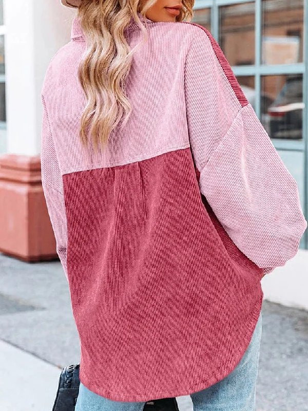 Button-Front Corduroy Colorblock Jacket Herringbone Jacket Checkered Jacket Solid Jacket