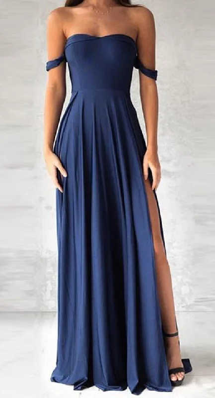 Sexy Off-Shoulder Prom Dress, Navy Blue Chiffon Prom Dress, Slit Side Prom Dress cg983 Sexy Off-Shoulder Prom Dress, Navy Blue Chiffon Prom Dress, Slit Side Prom Dress cg983