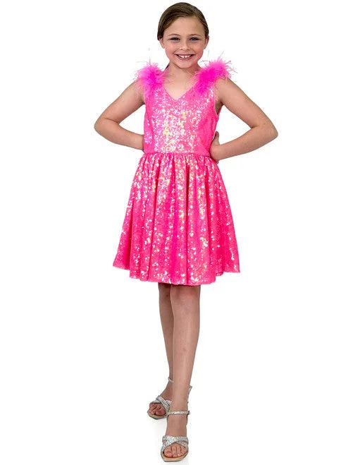 Marc Defang 5147 size 9 WHITE Girls Short Sequin Feather V Neck Cocktail Dress A Line Pageant Formal Wear