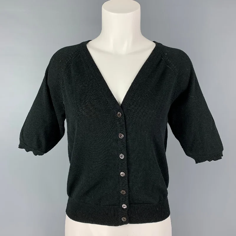DOLCE & GABBANA Size 4 Black Cotton Short Sleeve Cardigan Front Pockets Side Pockets Patch Pockets DOLCE & GABBANA Size 4 Black Cotton Short Sleeve Cardigan Front Pockets Side Pockets Patch Pockets