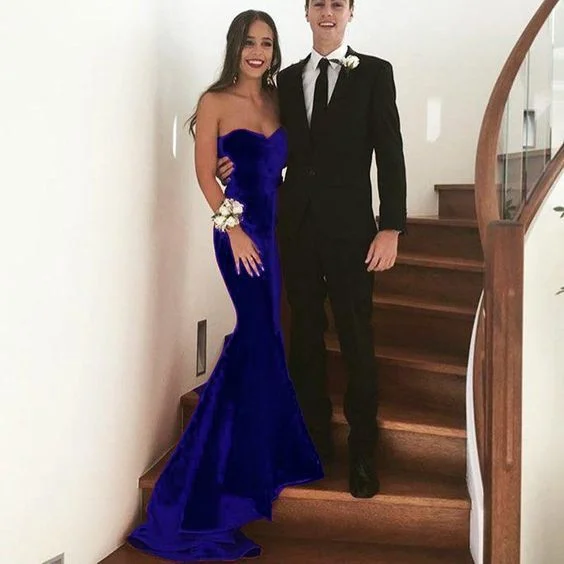 Stunning backless Sweetheart Velvet Evening Dresses Mermaid Long Formal prom Gowns Royal Blue cg10544 Stunning backless Sweetheart Velvet Evening Dresses Mermaid Long Formal prom Gowns Royal Blue cg10544