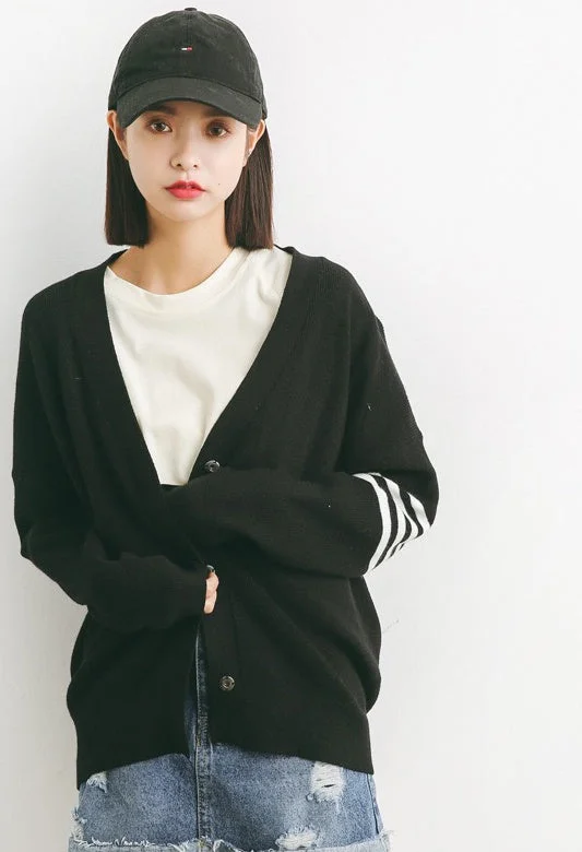 Oversized Cardigan W/ Stripe Iron Safe Non-Iron Wrinkle Free