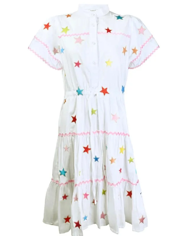 White Short Sleeves Star Dress