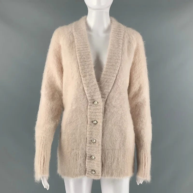 ERDEM Size S Pink Mohair Blend V-Neck Cardigan Satin Blend Silk Blend Wool Blend