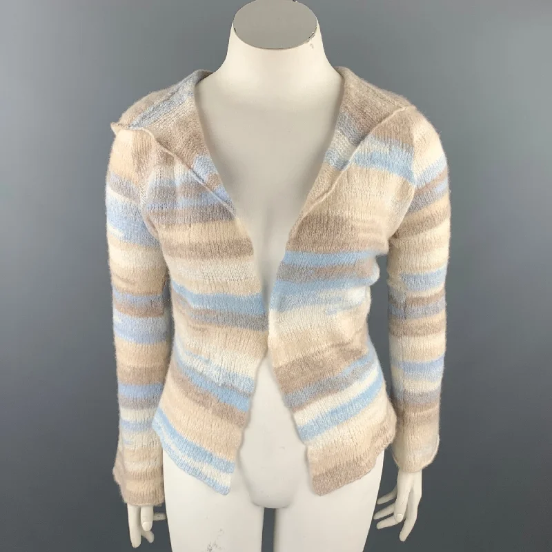 CASMARI Size L Multi-Color Knitted Cashmere / Lycra Hooded Cardigan Nylon Fabric Polyester Fabric Spandex Fabric