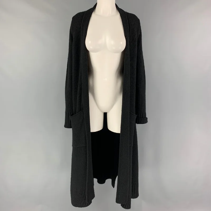 DONNA KARAN Size M/L Black Cashmere Knitted Open Front Cardigan Beaded Cardigan Sequined Faux Fur DONNA KARAN Size M/L Black Cashmere Knitted Open Front Cardigan Beaded Cardigan Sequined Faux Fur