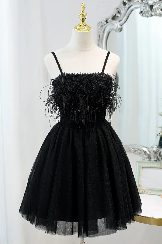 Classy Little Black Dress Feather Homecoming Dress