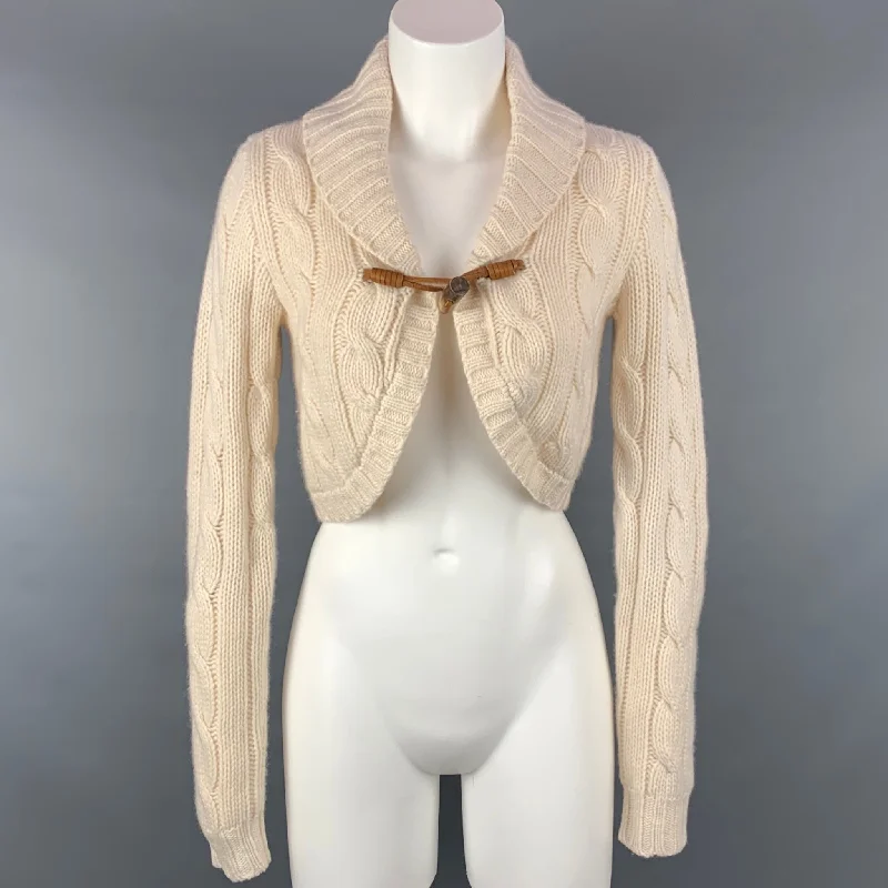 RALPH LAUREN Blue Label Size M Cream Knitted Cashmere / Wool Cardigan Knit Fabric Woven Fabric Fleece Fabric RALPH LAUREN Blue Label Size M Cream Knitted Cashmere / Wool Cardigan Knit Fabric Woven Fabric Fleece Fabric