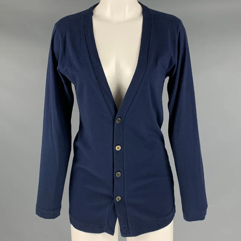 COMME des GARCONS Size S Navy Cotton Knit Buttoned Cardigan Rayon Fabric Velvet Fabric Corduroy Fabric COMME des GARCONS Size S Navy Cotton Knit Buttoned Cardigan Rayon Fabric Velvet Fabric Corduroy Fabric