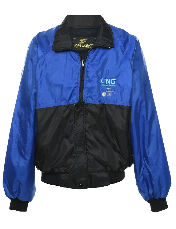 Two-Tone Blue & Black Embroidered Nylon Jacket - XL Jacket Blazer Coat