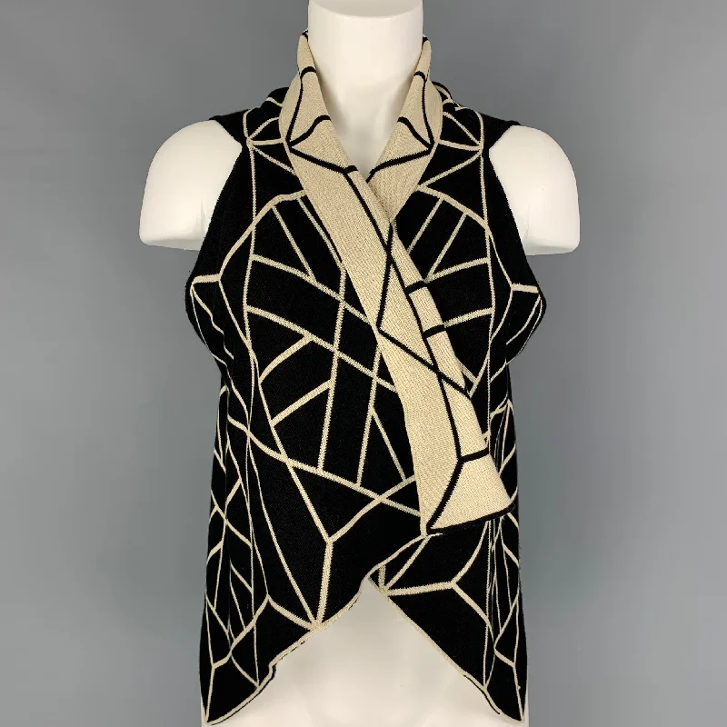 GARETH PUGH Size One Size Black Cream Silk Cotton Geometric Reversible Cardigan Chenille Brocade Lace